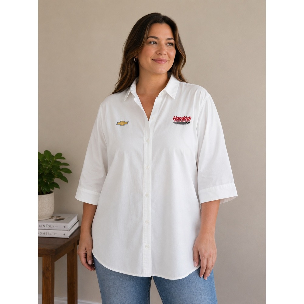Port Authority Button Down Women XL White Hendrick Motorsports Chevrolet Racing